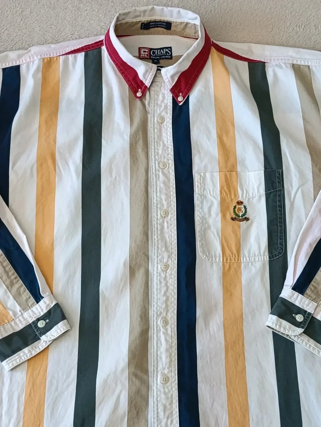Chemise Chaps Ralph Lauren Vintage regenboogstrepen Geborduurd logo Maat XL – photo 3
